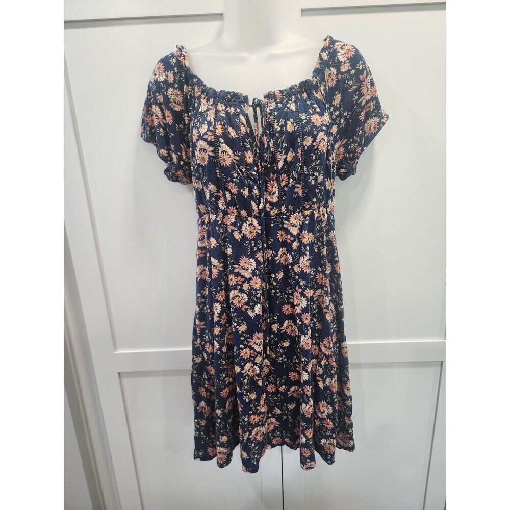 American Rag Blue Pink Floral Milk Maid Country Midi Dress Medium